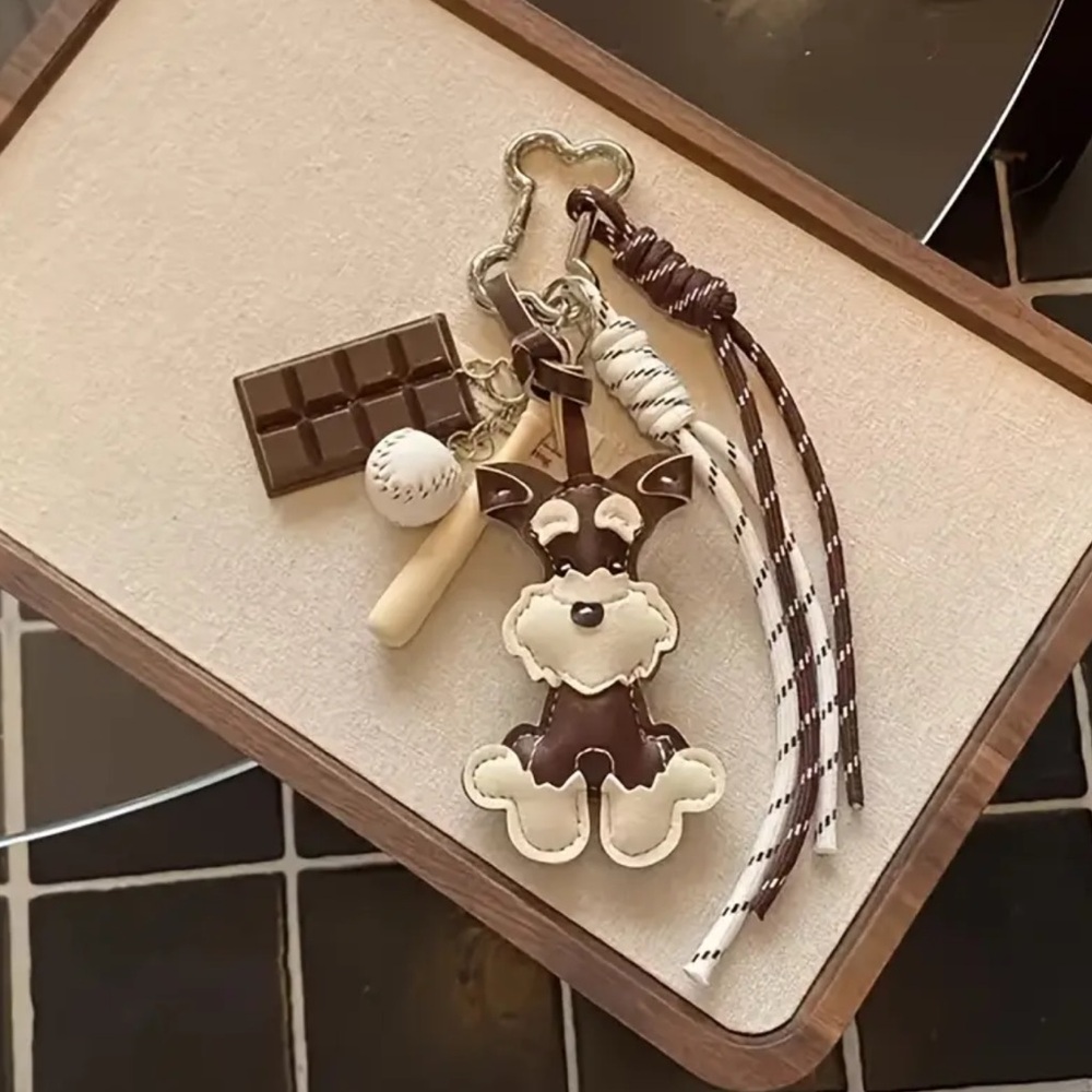 Bag Charm, Schnauzer Brown and White Key Holder, NEW - Picture 6 of 6